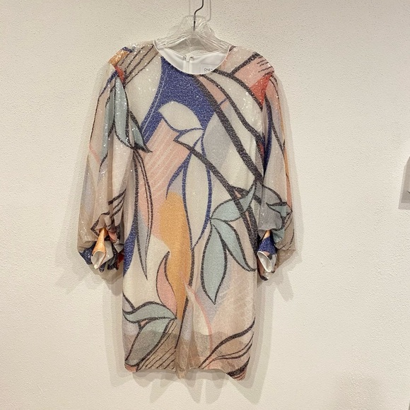 One33 Social Sequin Abstract-Print Full-Sleeve Dress Size 4 EUC - Picture 2 of 6